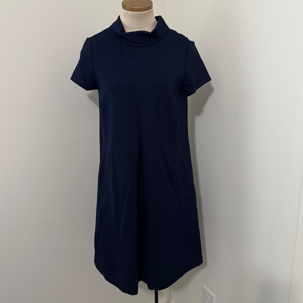 J McLaughlin Small Navy Blue Shift Dress ~ Nautical Classic Stretch